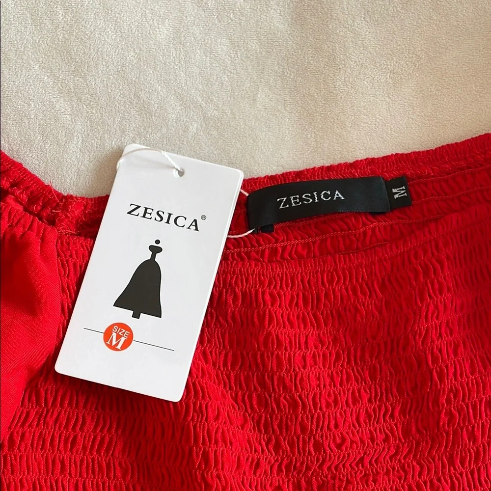 Red Puff Sleeve Dress with Pockets! - Picture 6 of 6